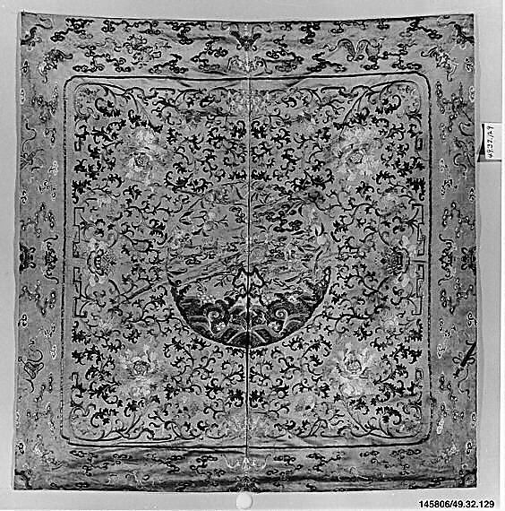 Furniture Cover, Silk, metallic thread;  on silk, China 