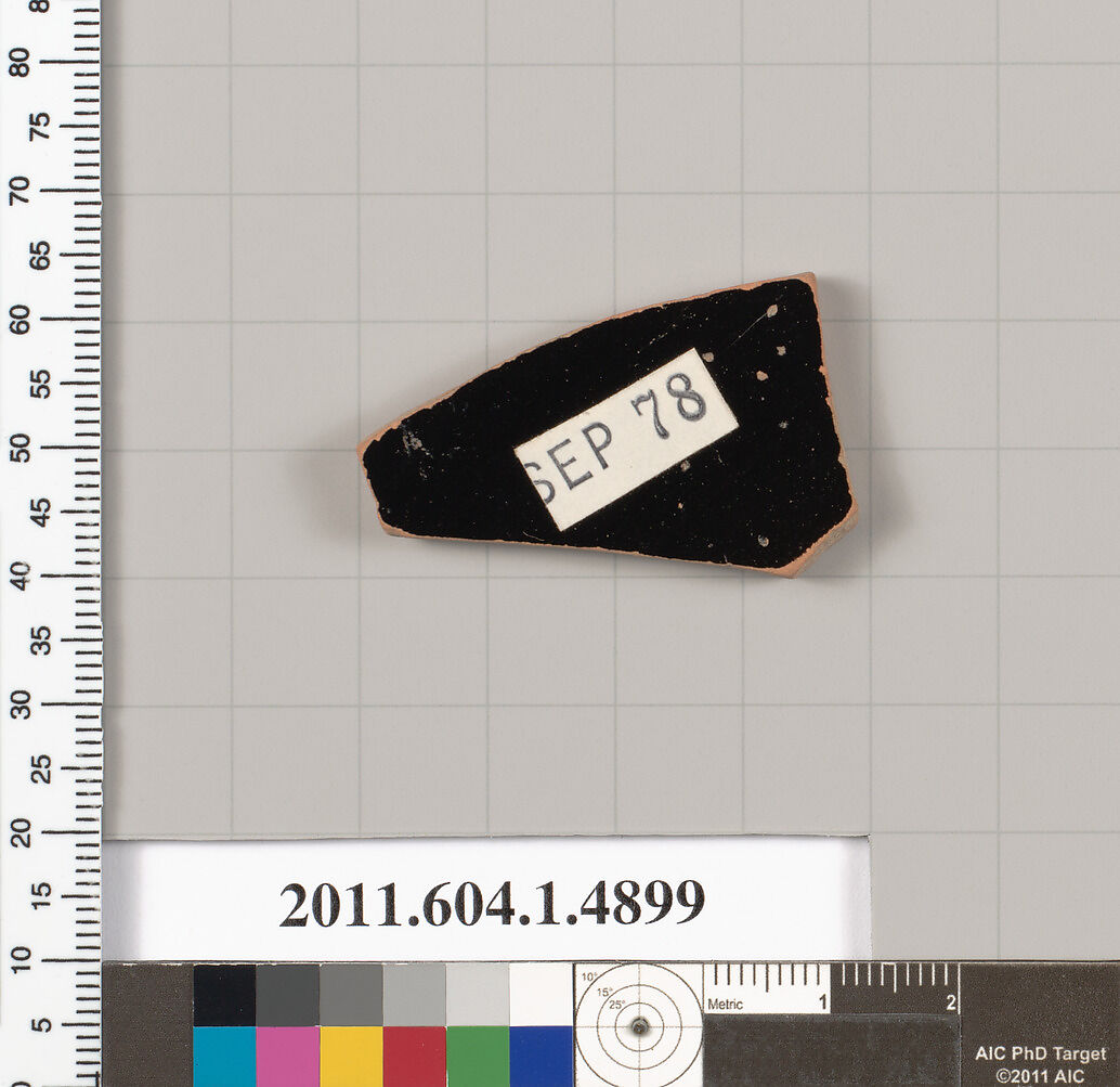 Terracotta fragment of a kylix (drinking cup), Terracotta, Greek, Attic