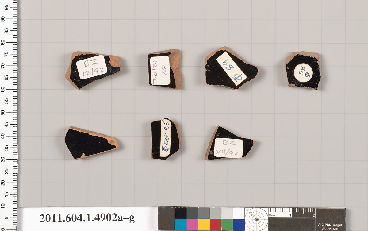 Terracotta fragments of kylikes (drinking cups), Terracotta, Greek, Attic