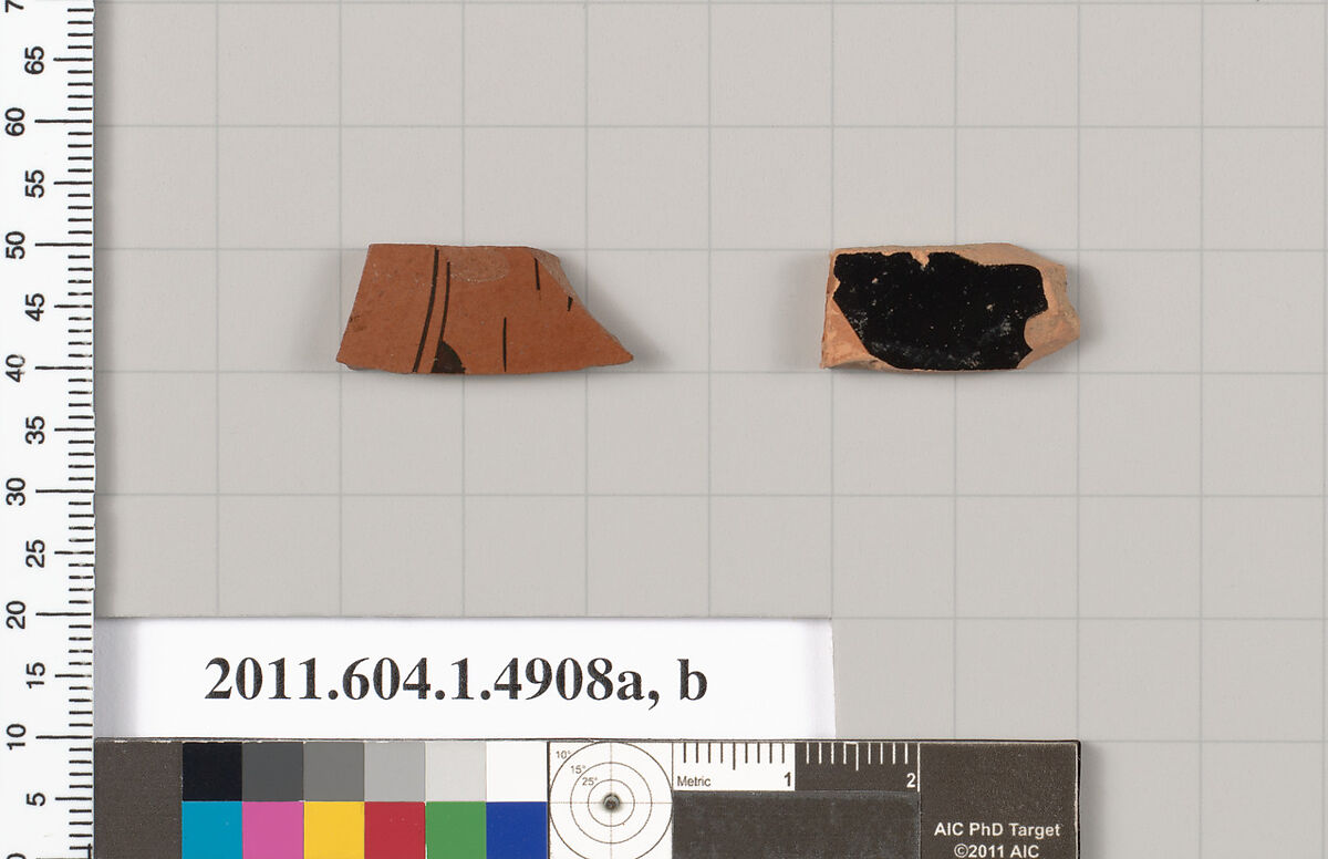Terracotta fragments of kylikes (drinking cups), Terracotta, Greek, Attic 