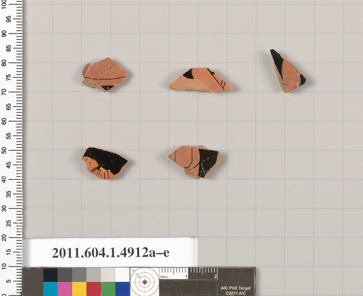 Terracotta fragments of kylikes (drinking cups), Terracotta, Greek, Attic