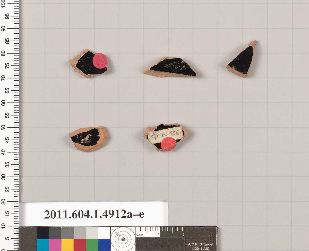 Terracotta fragments of kylikes (drinking cups), Terracotta, Greek, Attic