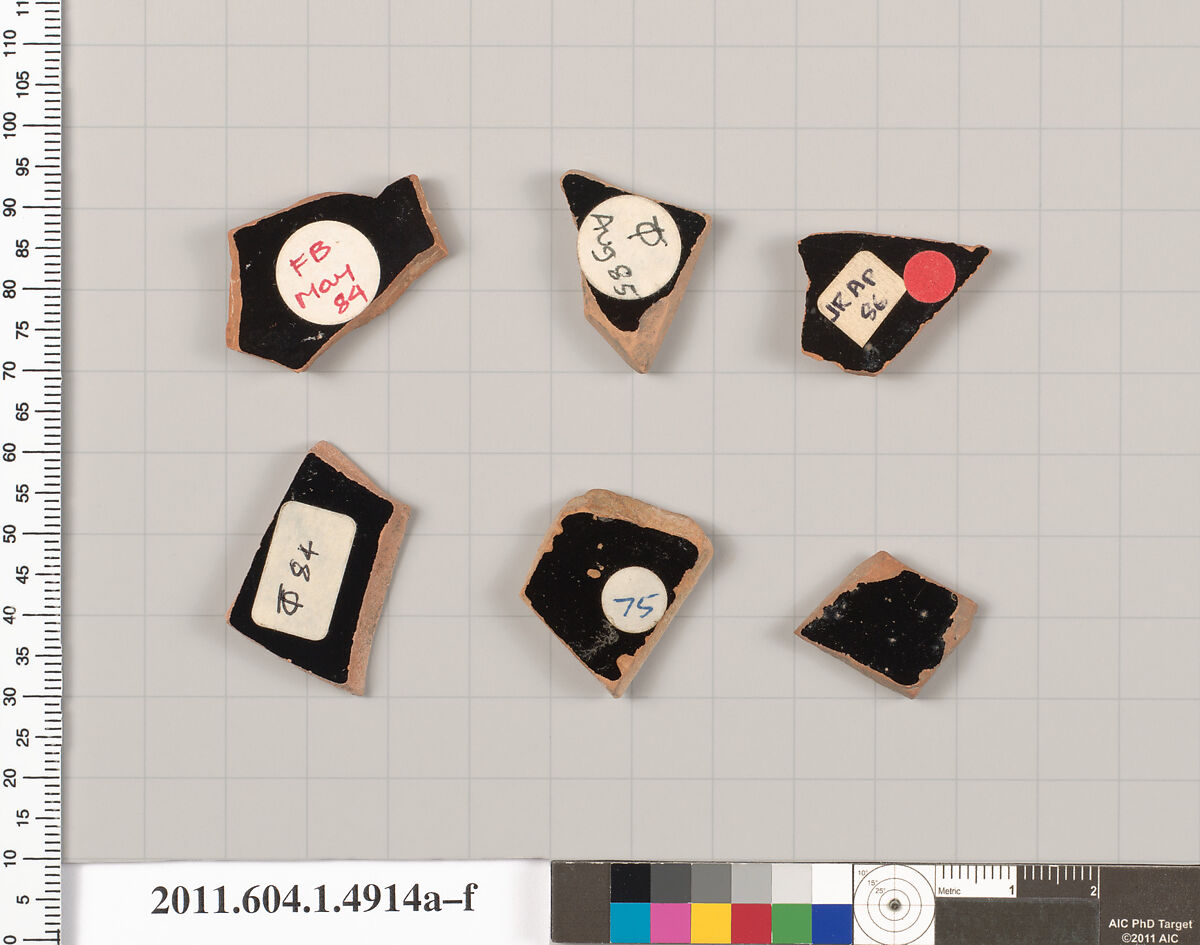 Terracotta fragments of kylikes (drinking cups), Terracotta, Greek, Attic