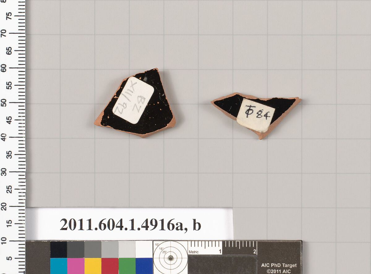 Terracotta fragments of kylikes (drinking cups), Terracotta, Greek, Attic