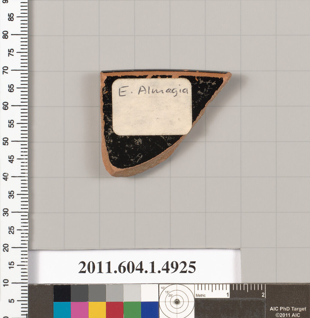 Terracotta rim fragment of a kylix (drinking cup), Terracotta, Greek, Attic