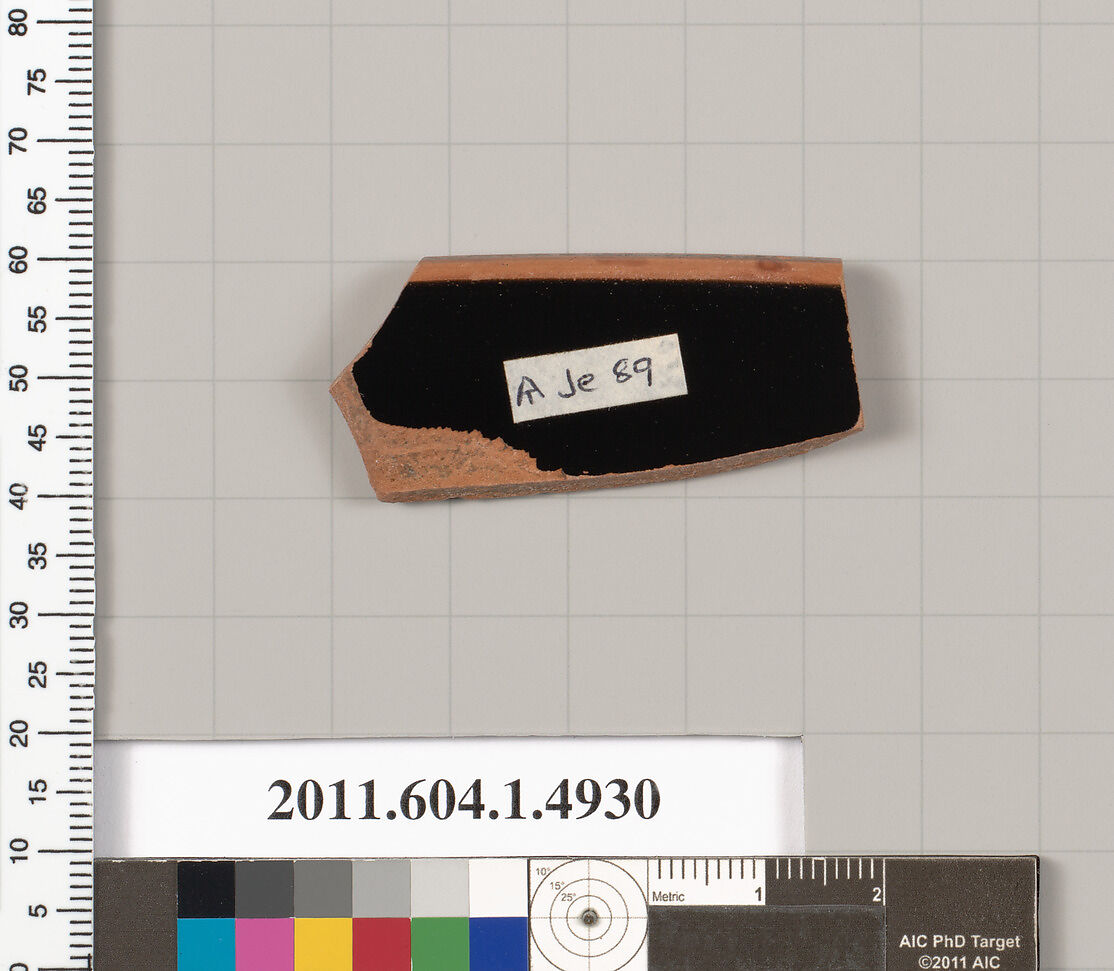 Terracotta rim fragment of a kylix (drinking cup), Terracotta, Greek, Attic