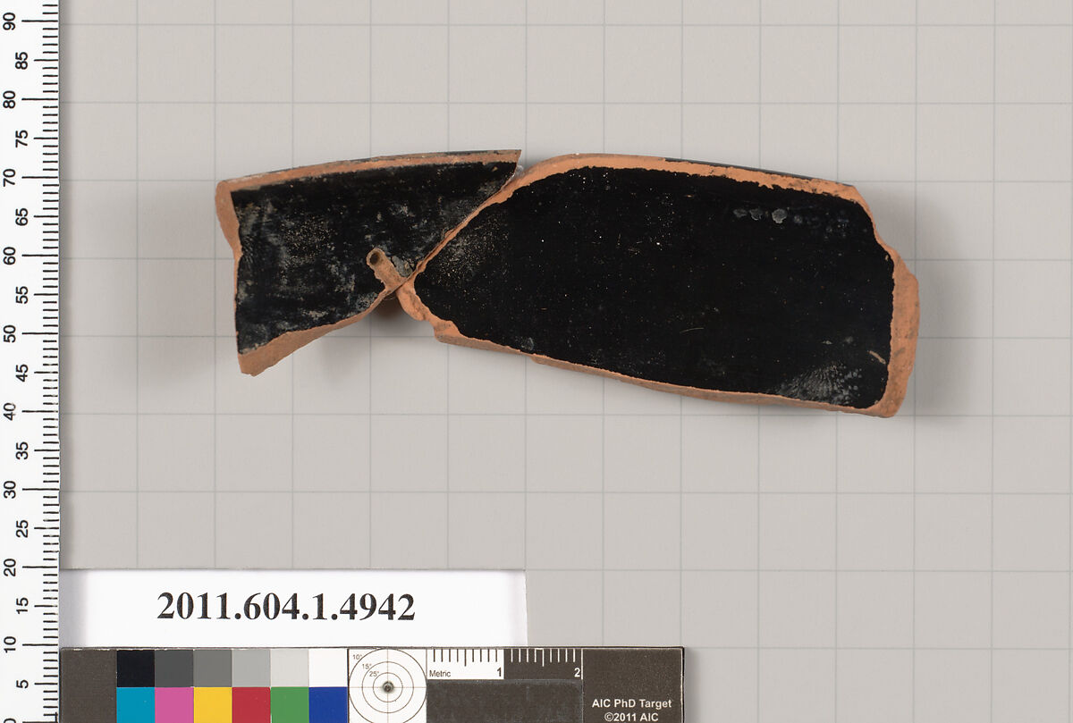 Terracotta rim fragment of a kylix (drinking cup), Terracotta, Greek, Attic