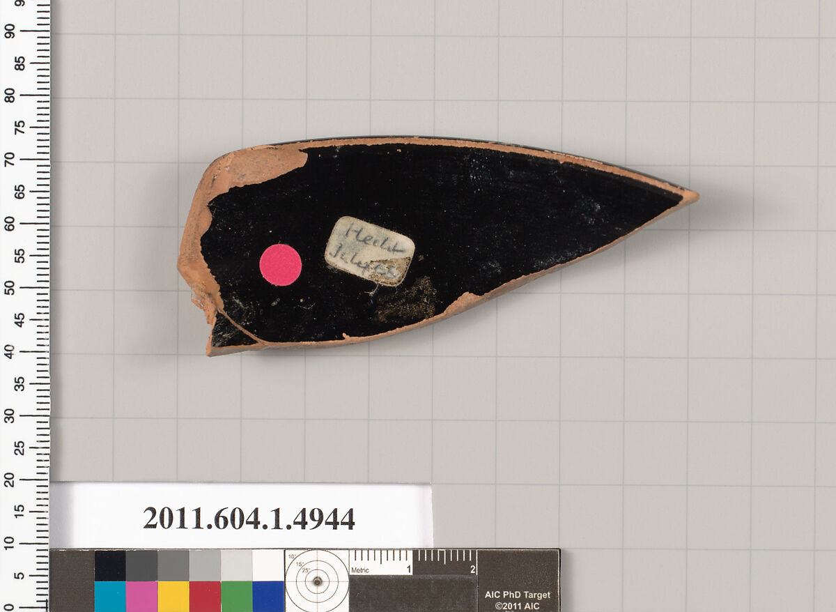 Terracotta rim fragment of a kylix (drinking cup), Terracotta, Greek, Attic