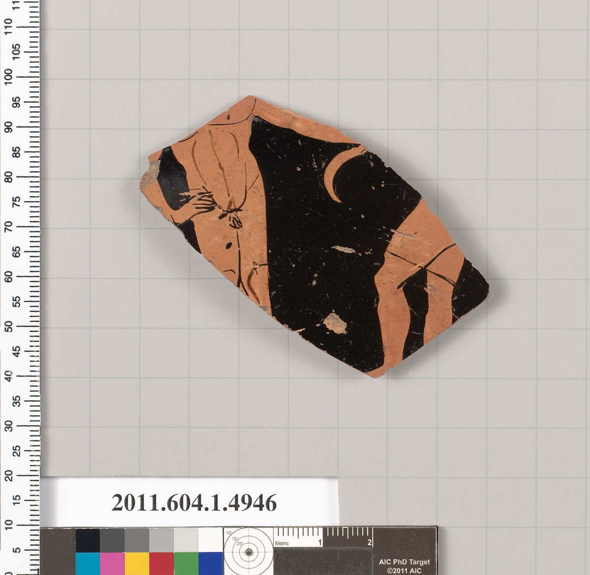 Terracotta fragment of a kylix (drinking cup), Terracotta, Greek, Attic