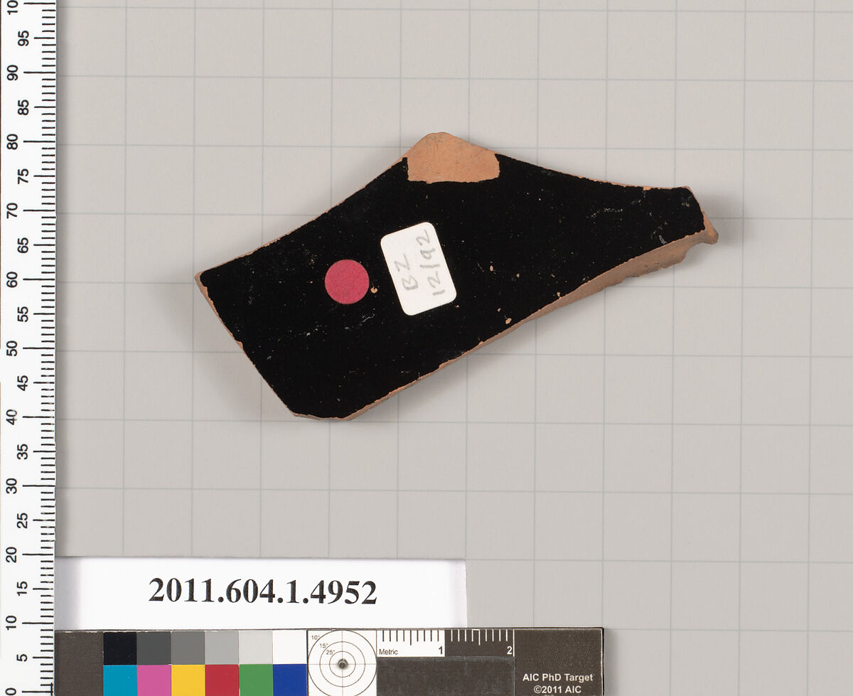 Terracotta fragment of a kylix (drinking cup), Terracotta, Greek, Attic