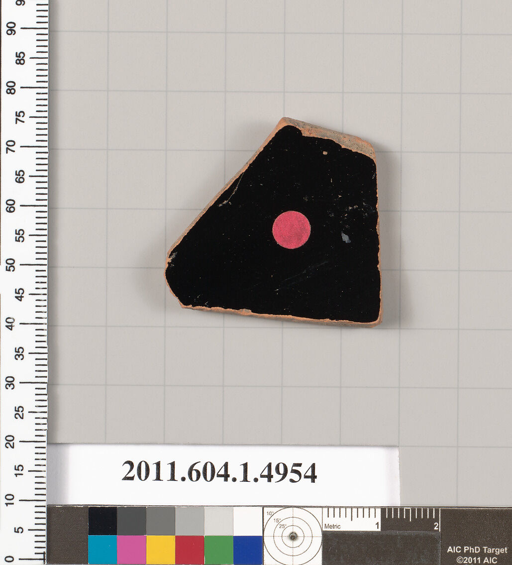 Terracotta fragment of a kylix (drinking cup), Terracotta, Greek, Attic