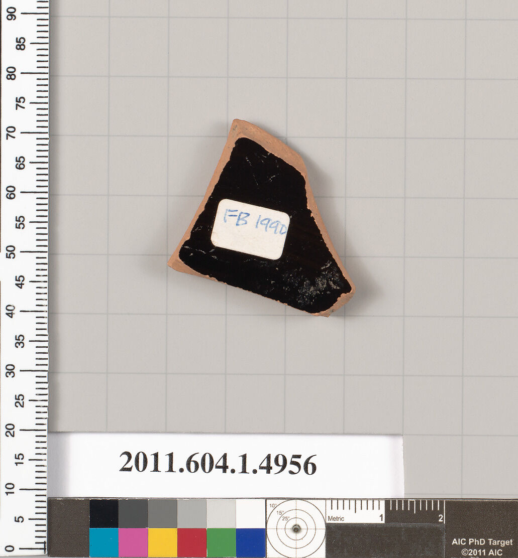 Terracotta fragment of a kylix (drinking cup), Terracotta, Greek, Attic