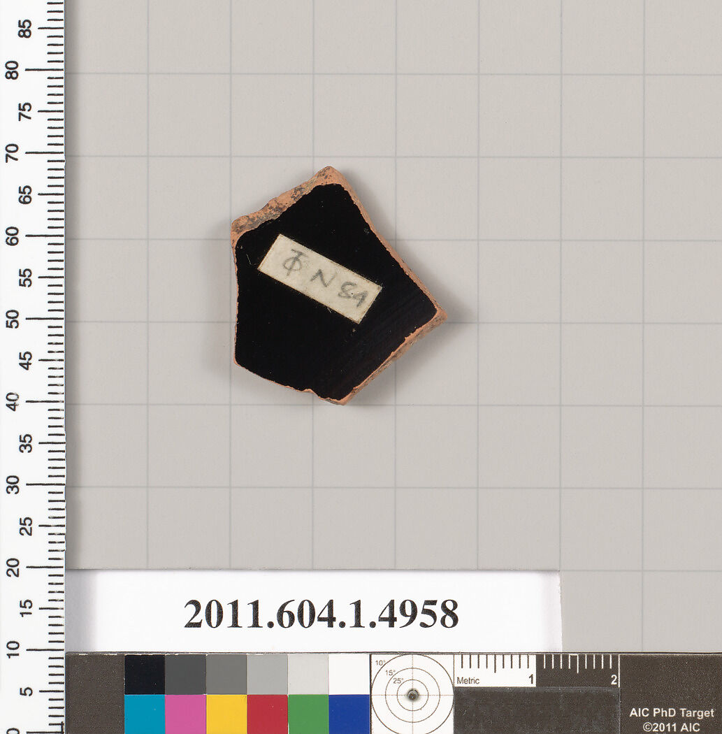 Terracotta fragment of a kylix (drinking cup), Terracotta, Greek, Attic