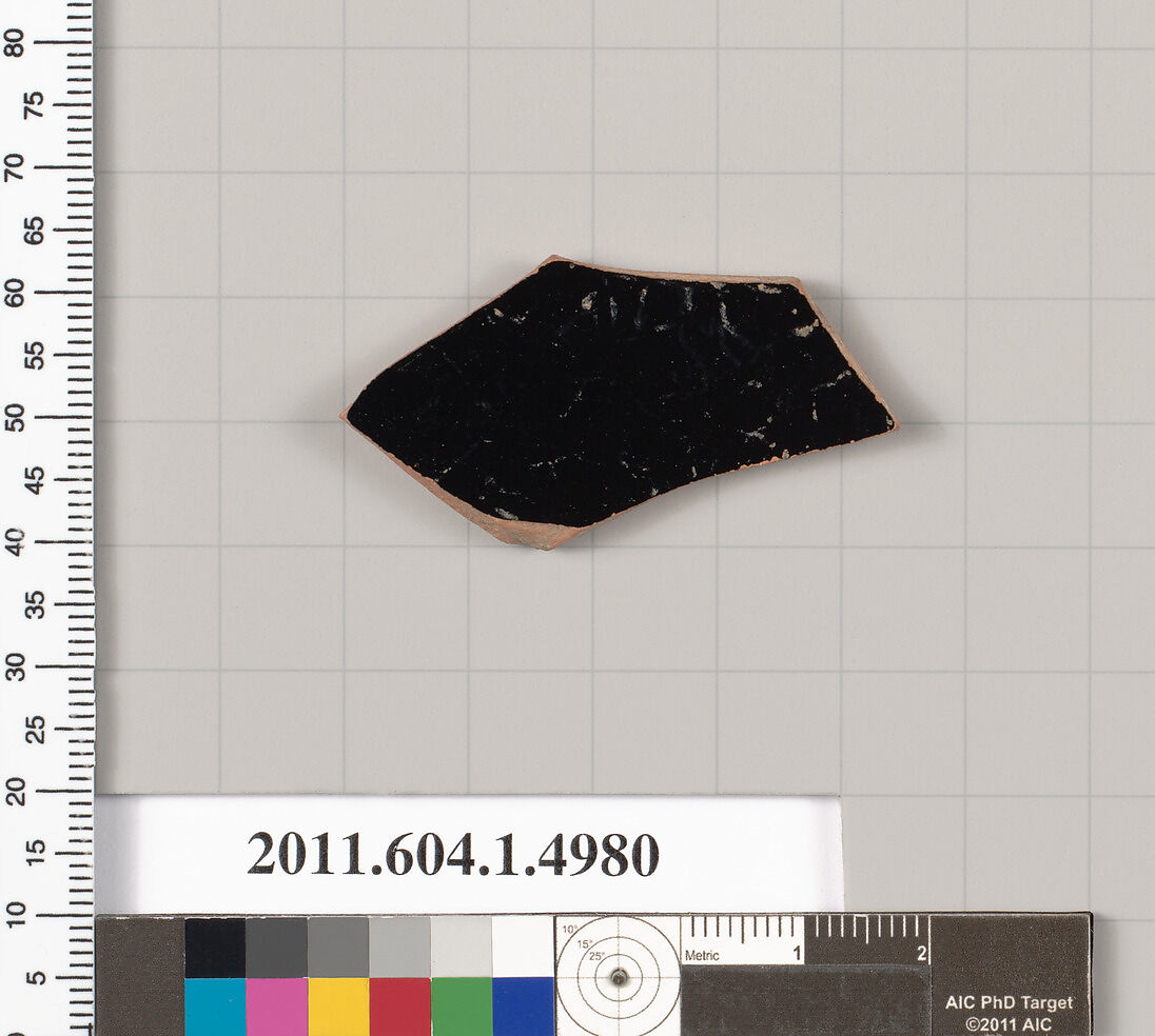 Terracotta fragment of a kylix (drinking cup), Terracotta, Greek, Attic