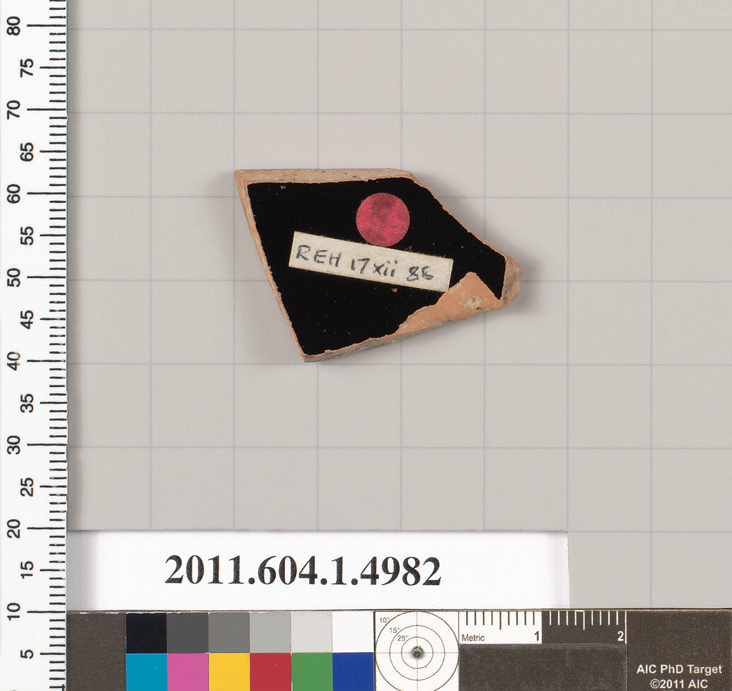 Terracotta fragment of a kylix (drinking cup), Terracotta, Greek, Attic