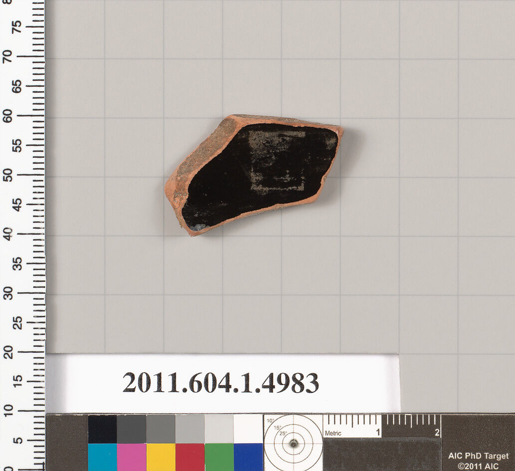 Terracotta fragment of a kylix (drinking cup), Terracotta, Greek, Attic
