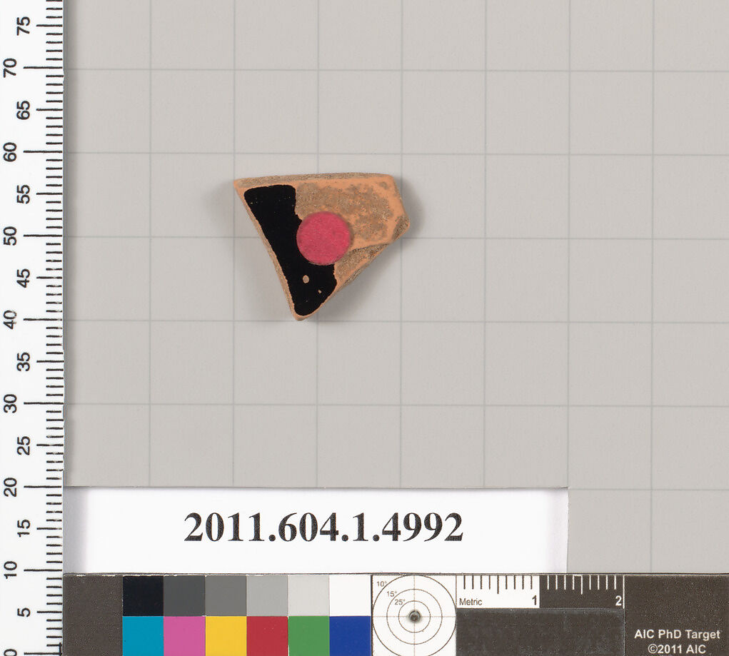 Terracotta fragment of a kylix (drinking cup), Terracotta, Greek, Attic