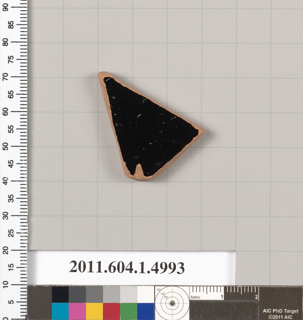 Terracotta fragment of a kylix (drinking cup), Terracotta, Greek, Attic
