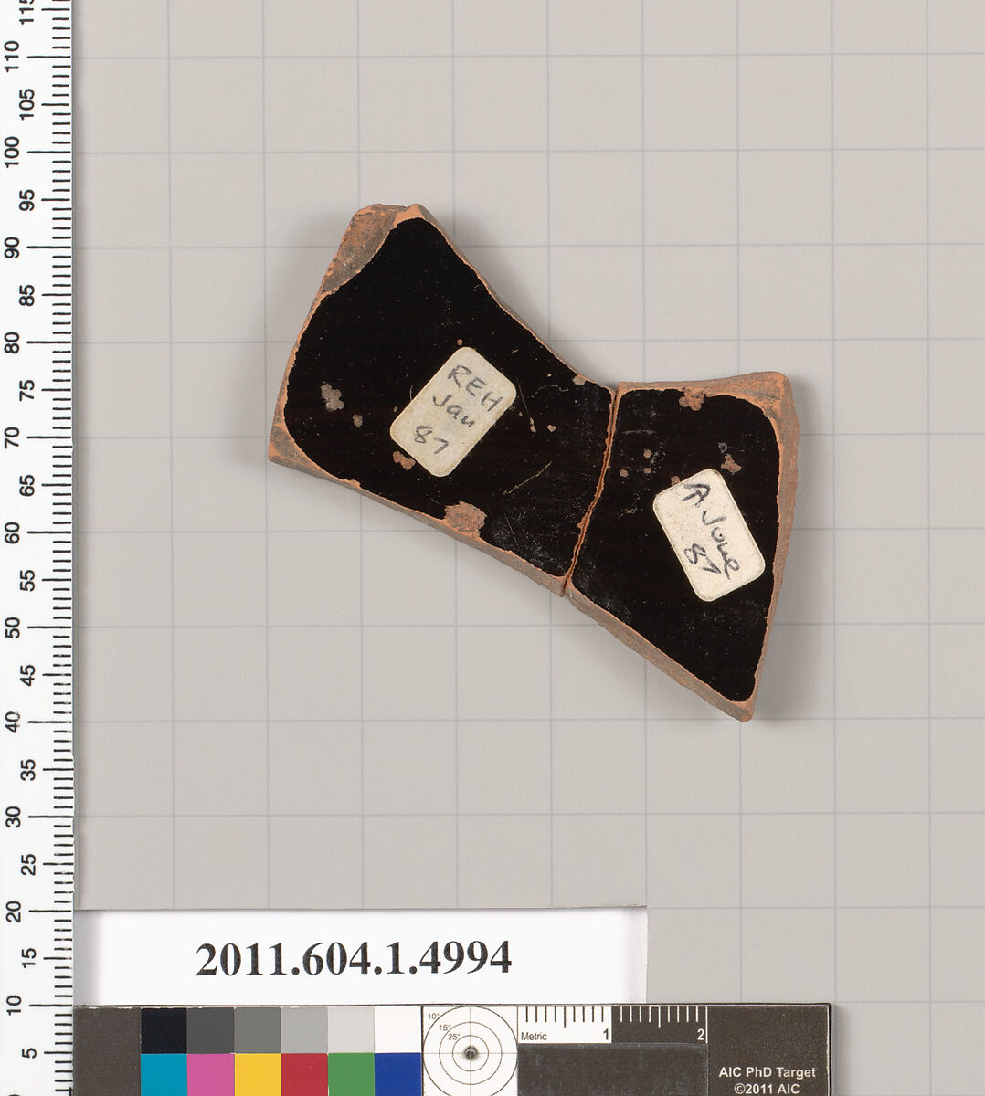 Terracotta fragment of a kylix (drinking cup), Terracotta, Greek, Attic