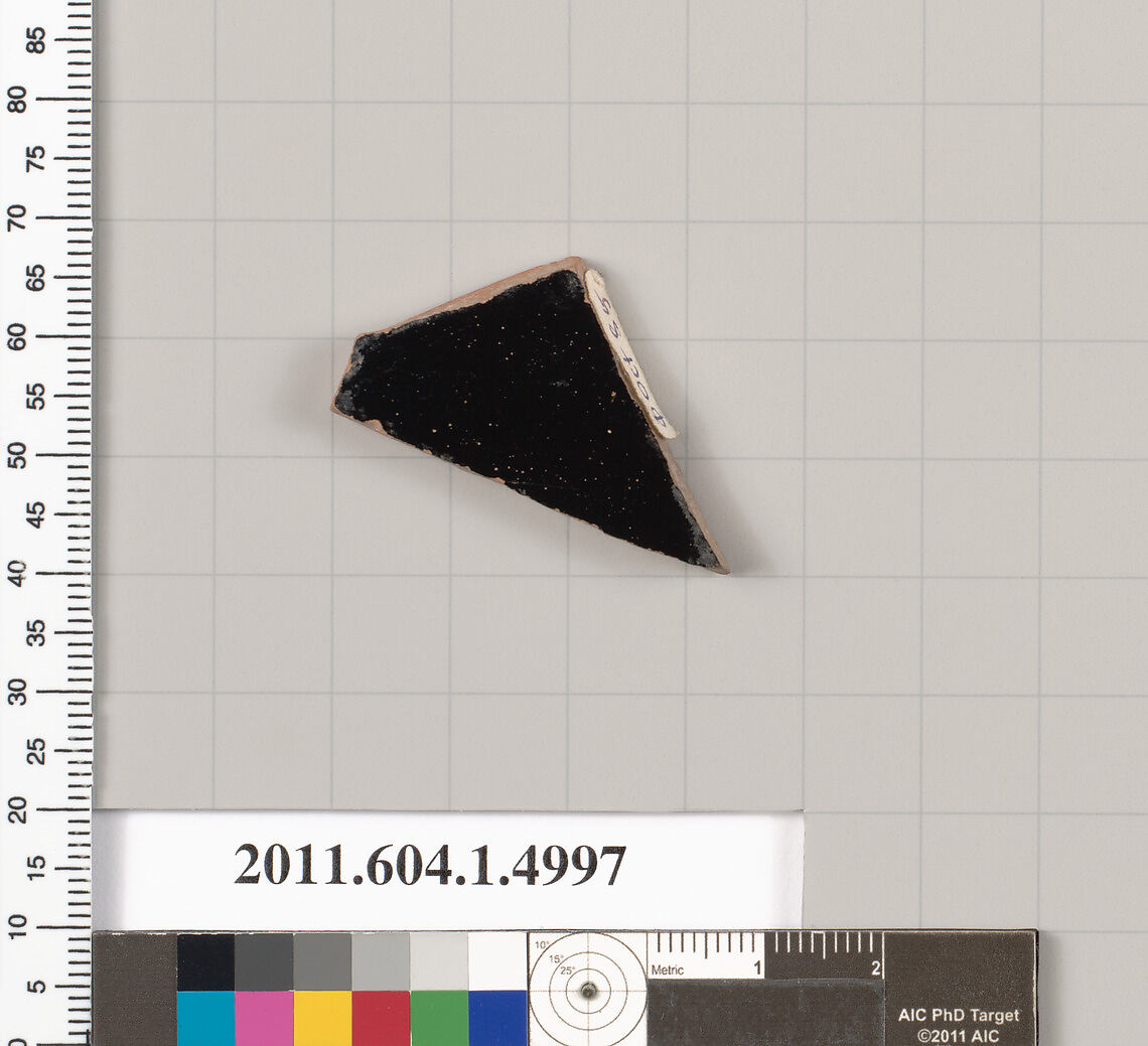 Terracotta fragment of a kylix (drinking cup), Terracotta, Greek, Attic