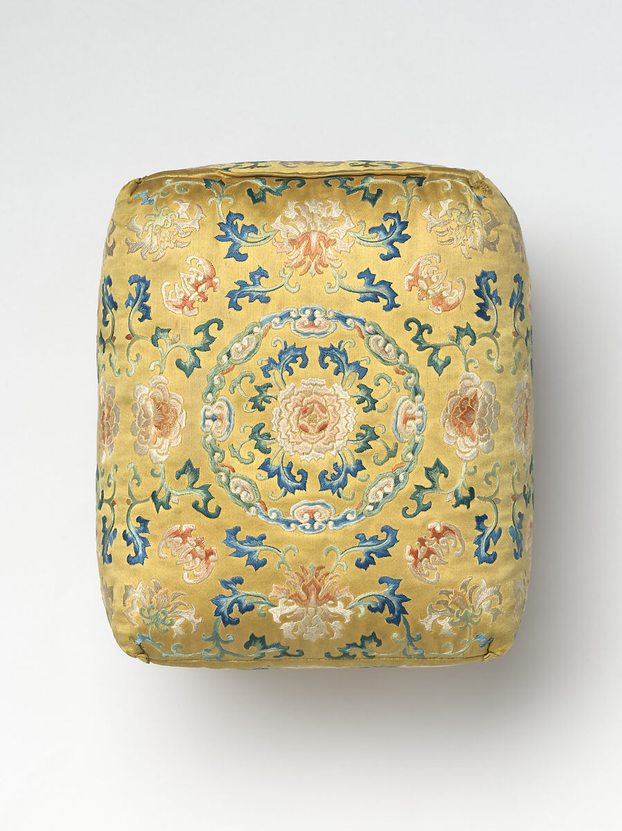 Arm Pillow (one of a pair), Silk embroidery on silk satin, China