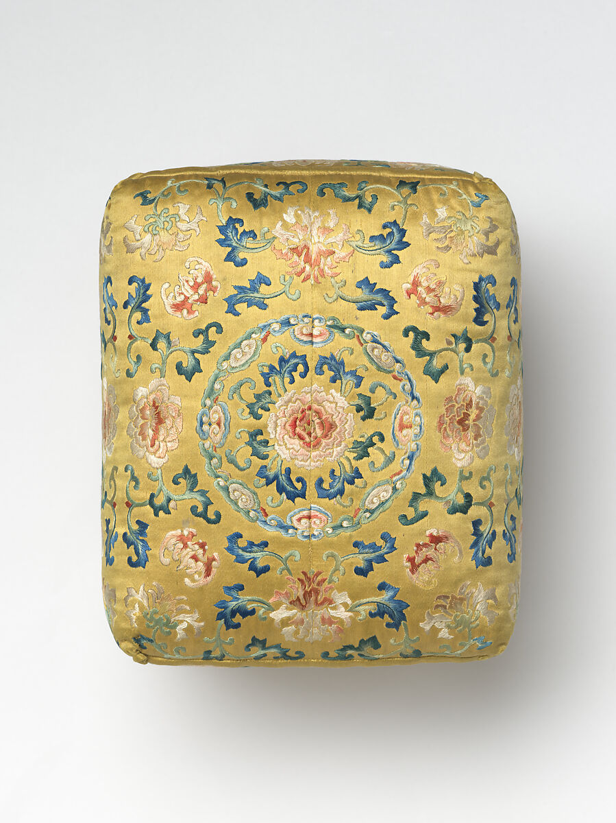 Arm Pillow (one of a pair), Silk embroidery on silk satin, China