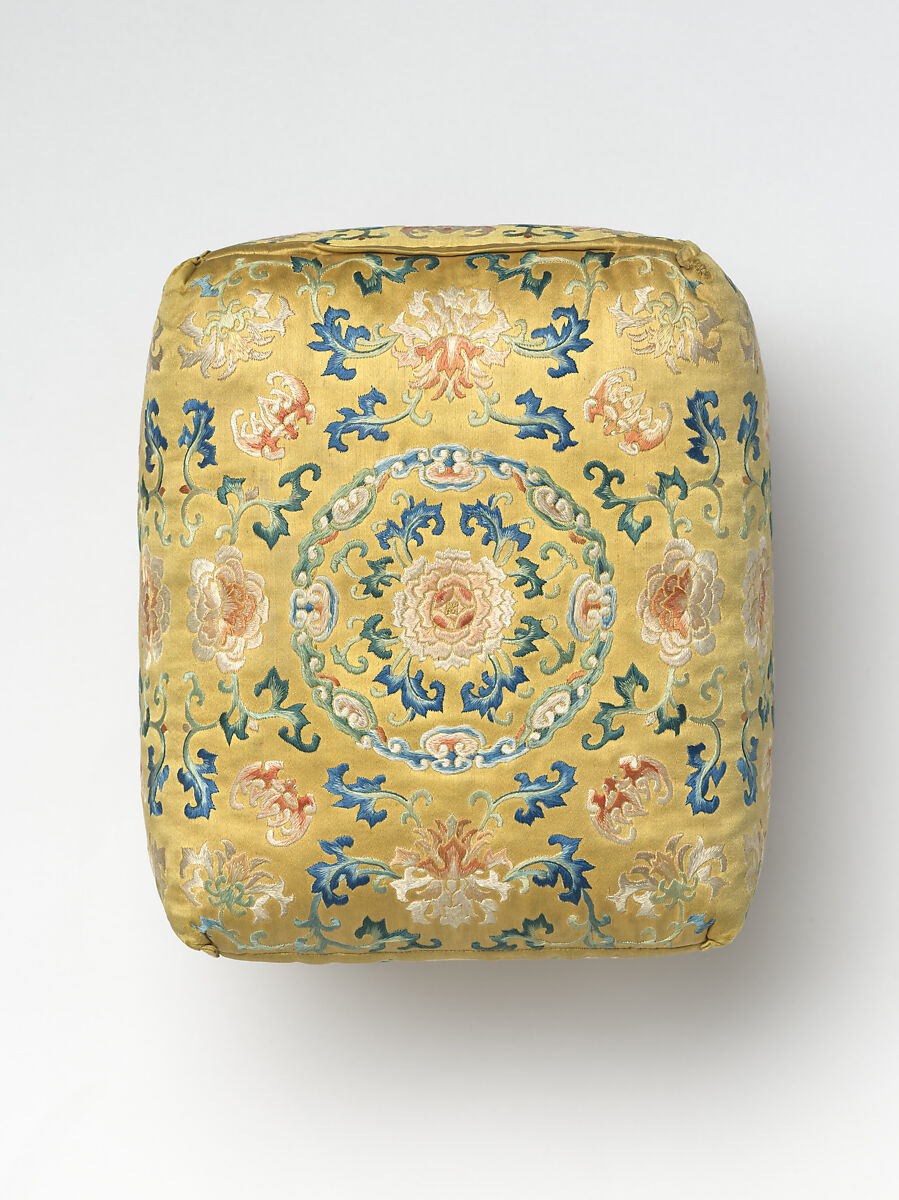 Arm Pillow (one of a pair), Silk embroidery on silk satin, China