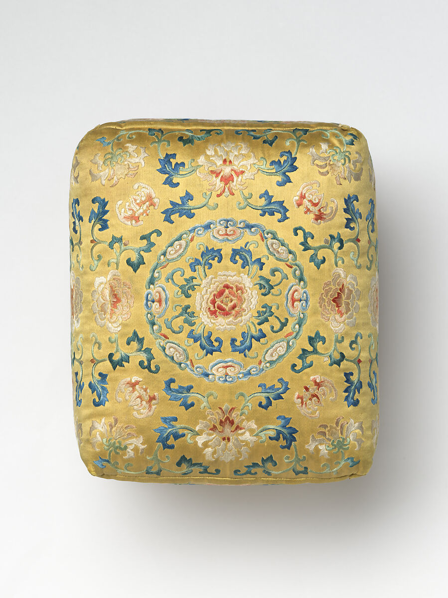 Arm Pillow (one of a pair), Silk embroidery on silk satin, China