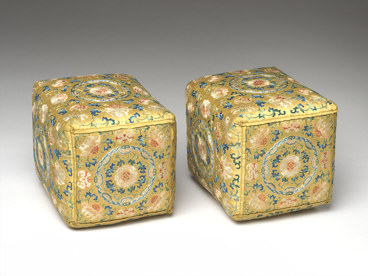 Arm Pillow (one of a pair), Silk embroidery on silk satin, China