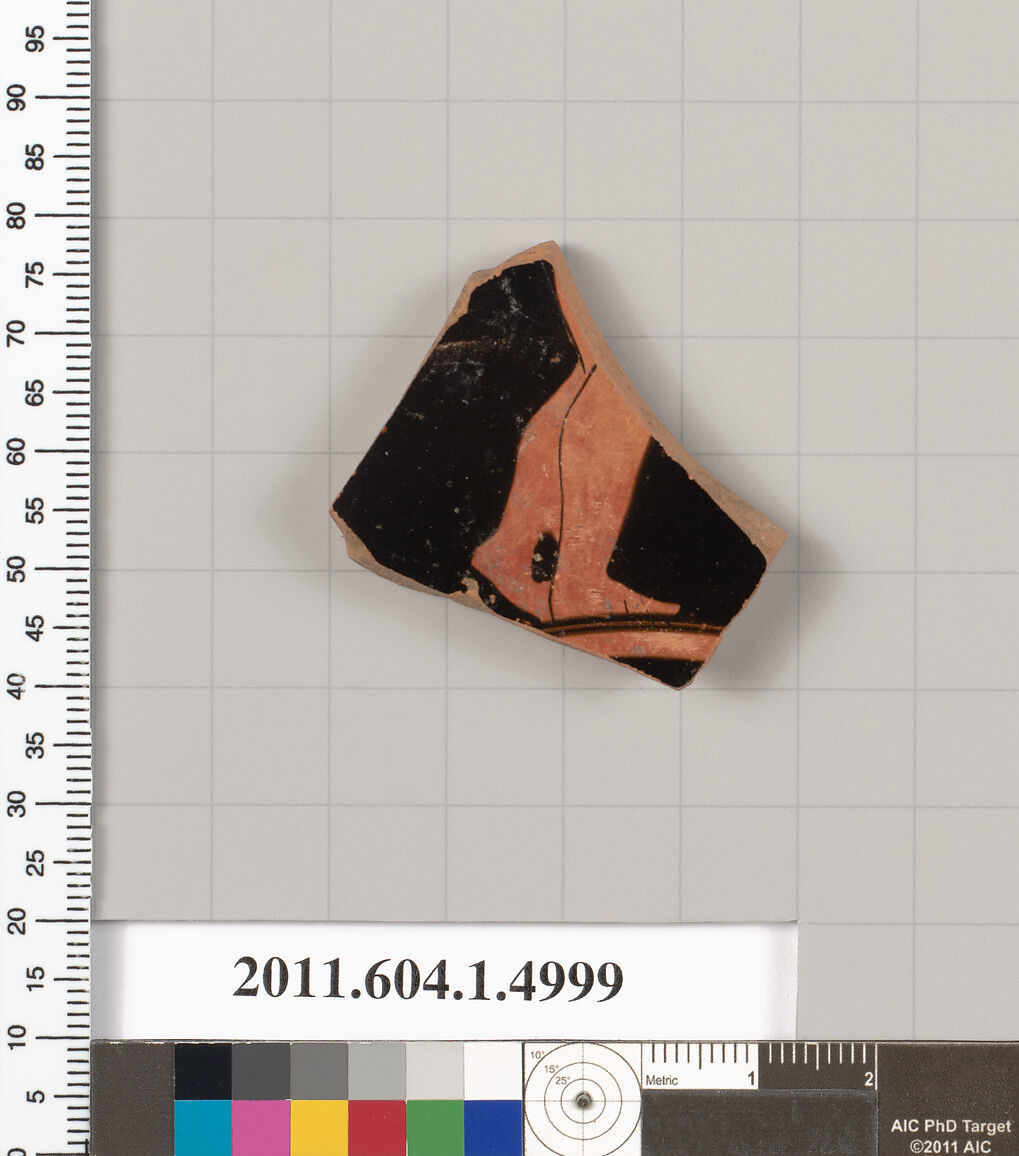 Terracotta fragment of a kylix (drinking cup), Terracotta, Greek, Attic