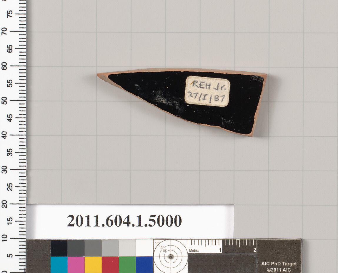 Terracotta fragment of a kylix (drinking cup), Terracotta, Greek, Attic