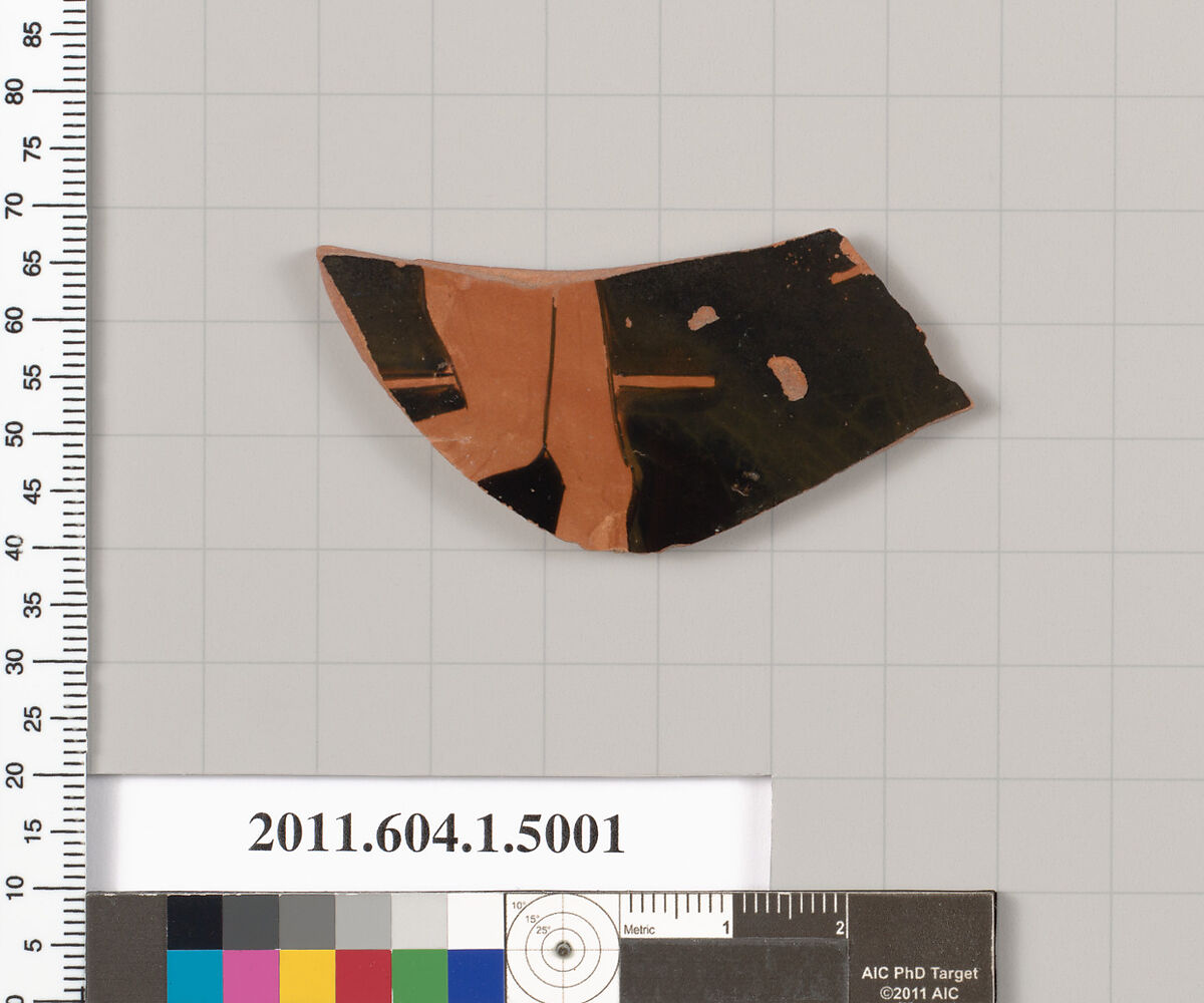 Terracotta fragment of a kylix (drinking cup), Terracotta, Greek, Attic