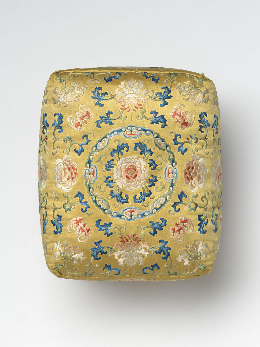 Arm Pillow (one of a pair), Silk embroidery on silk satin, China