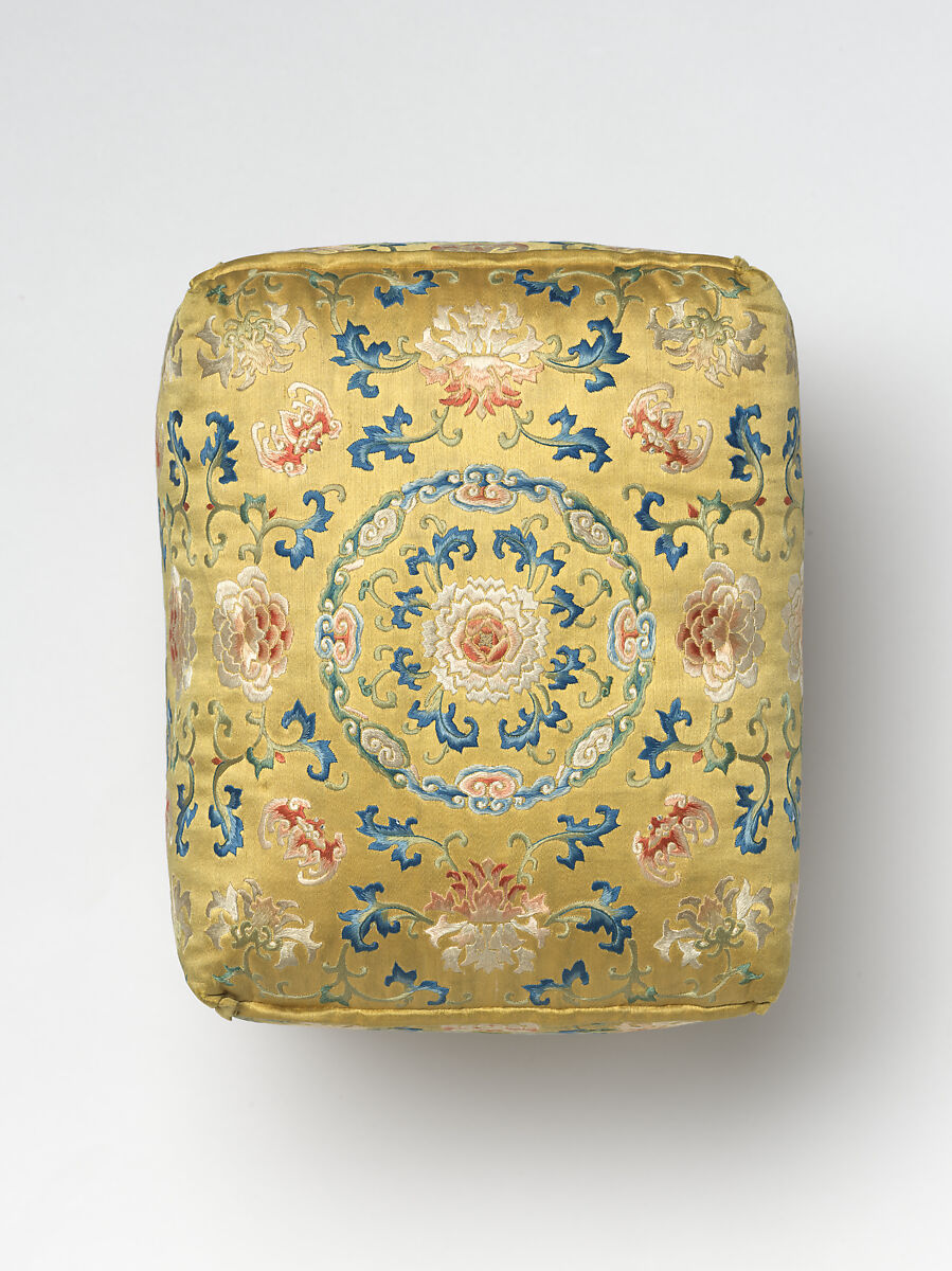 Arm Pillow (one of a pair), Silk embroidery on silk satin, China