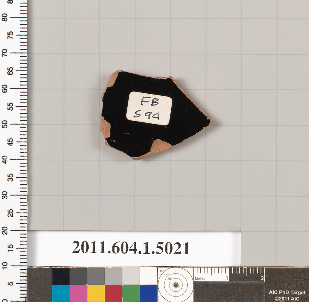 Terracotta fragment of a kylix (drinking cup), Terracotta, Greek, Attic