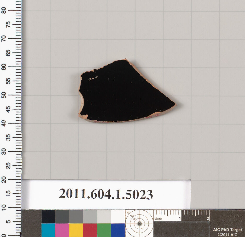 Terracotta fragment of a kylix (drinking cup), Terracotta, Greek, Attic