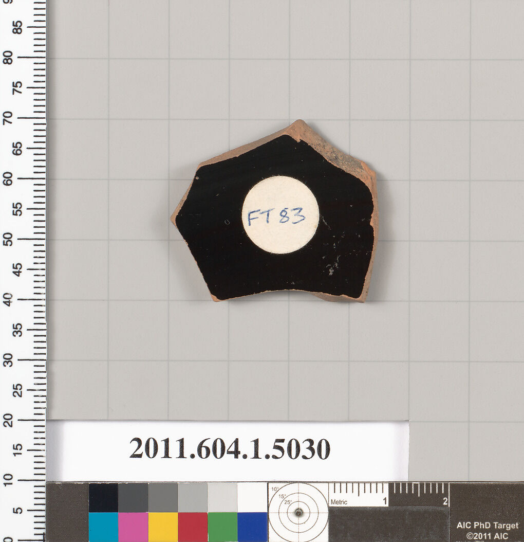 Terracotta fragment of a kylix (drinking cup), Terracotta, Greek, Attic