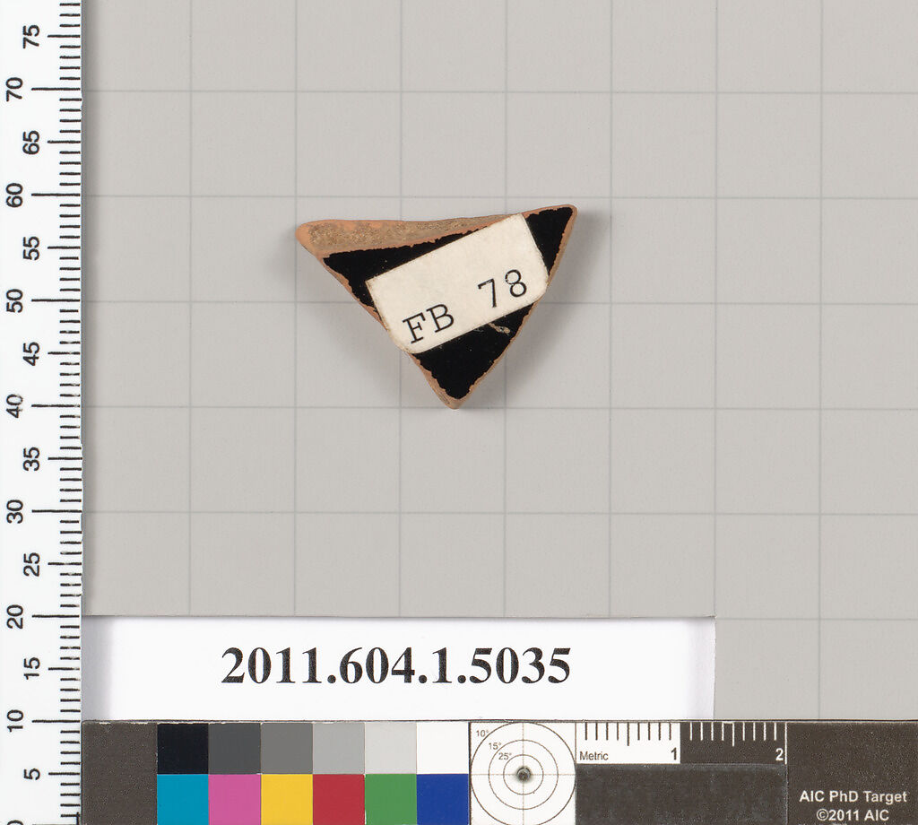 Terracotta fragment of a kylix (drinking cup), Terracotta, Greek, Attic
