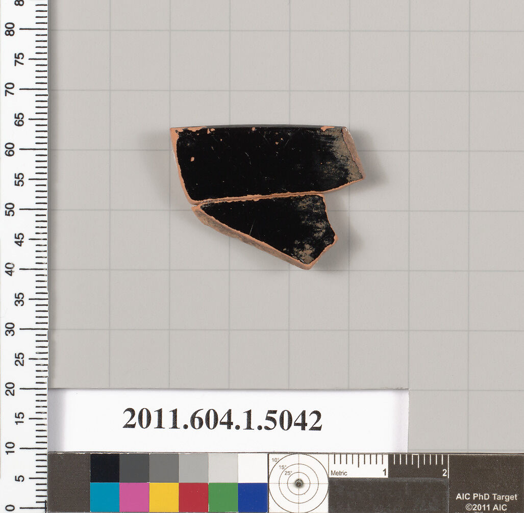 Terracotta fragment of a kylix (drinking cup), Terracotta, Greek, Attic