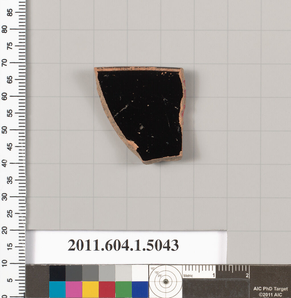 Terracotta fragment of a kylix (drinking cup), Terracotta, Greek, Attic