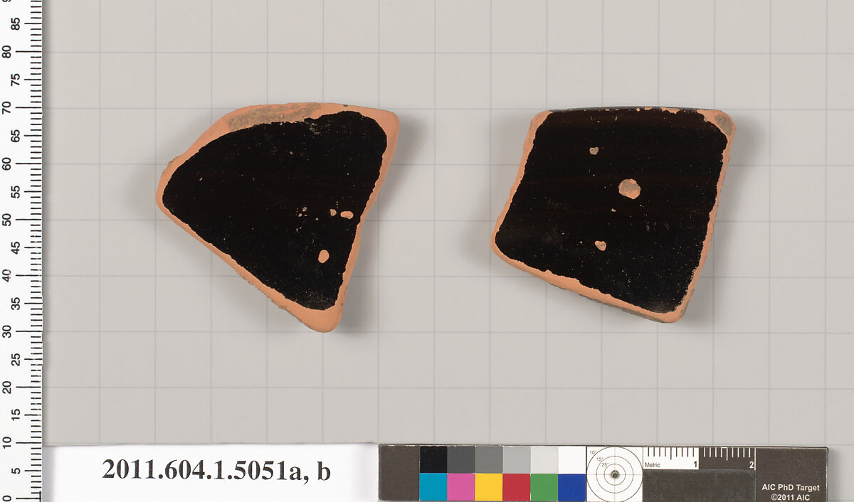 Terracotta rim fragments of a kylix (drinking cup), Terracotta, Greek, Attic