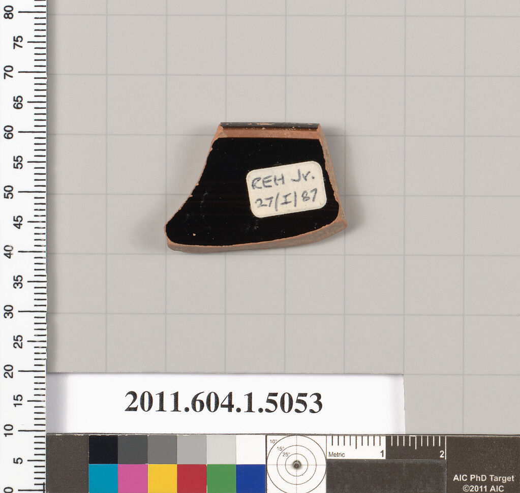 Terracotta fragment of a kylix (drinking cup), Terracotta, Greek, Attic