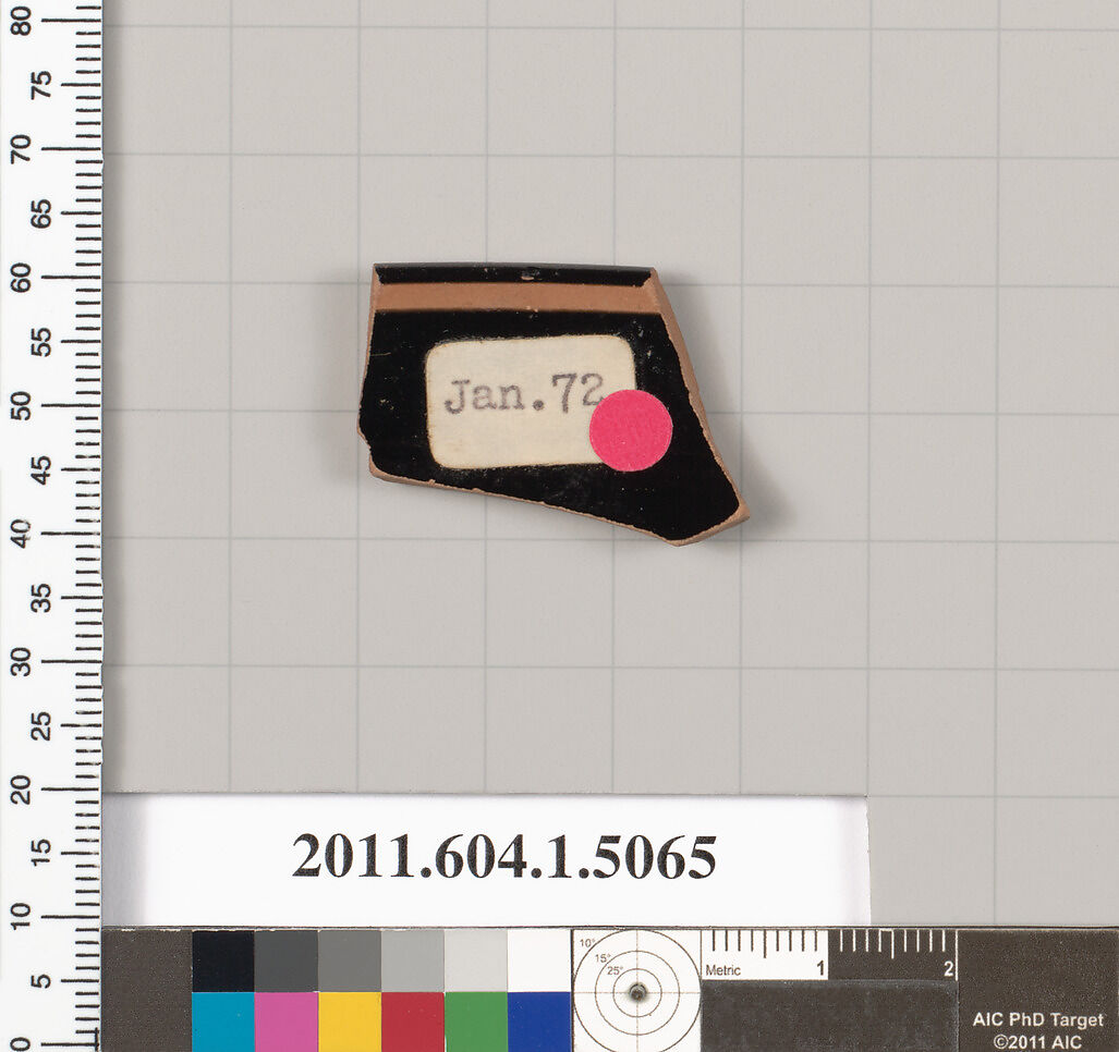 Terracotta rim fragment of a kylix (drinking cup), Terracotta, Greek, Attic