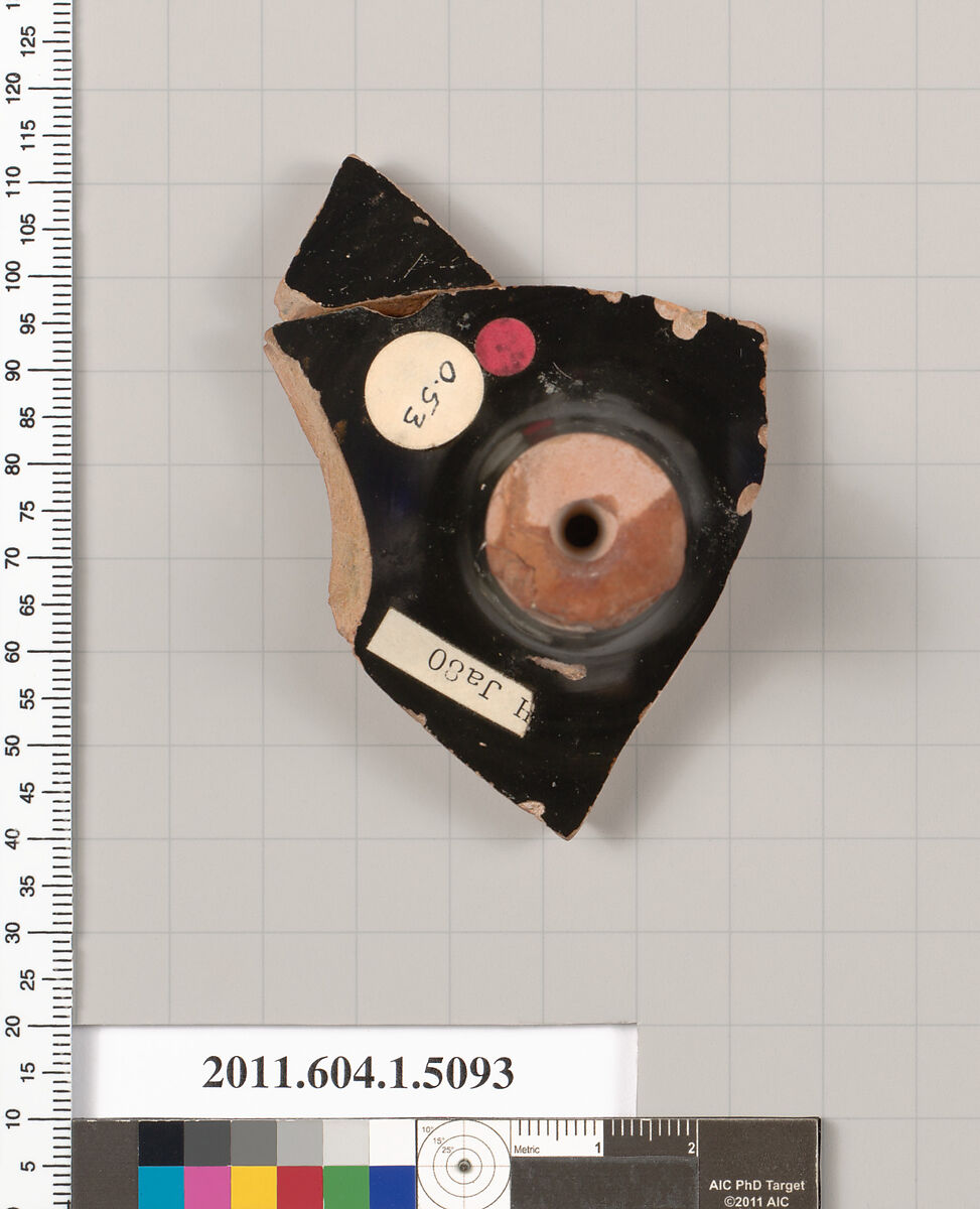 Terracotta fragment of a kylix (drinking cup), Terracotta, Greek, Attic