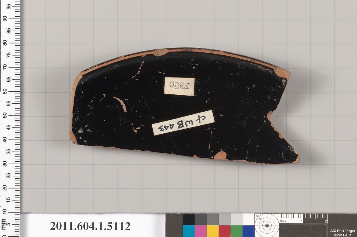 Terracotta rim fragment of a kylix (drinking cup), Terracotta, Greek, Attic
