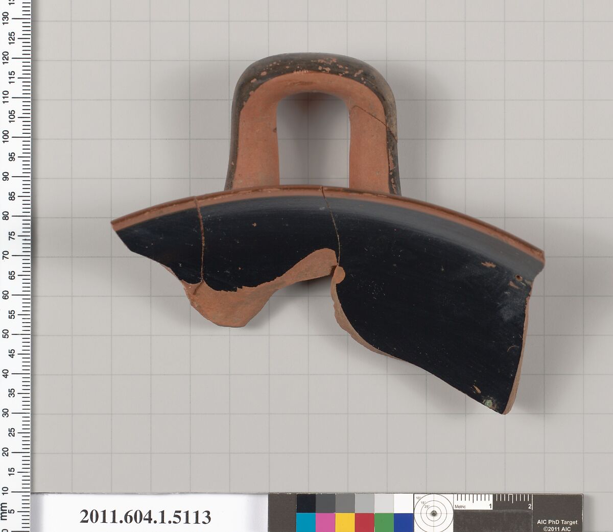 Terracotta rim fragment of a kylix (drinking cup), Terracotta, Greek, Attic