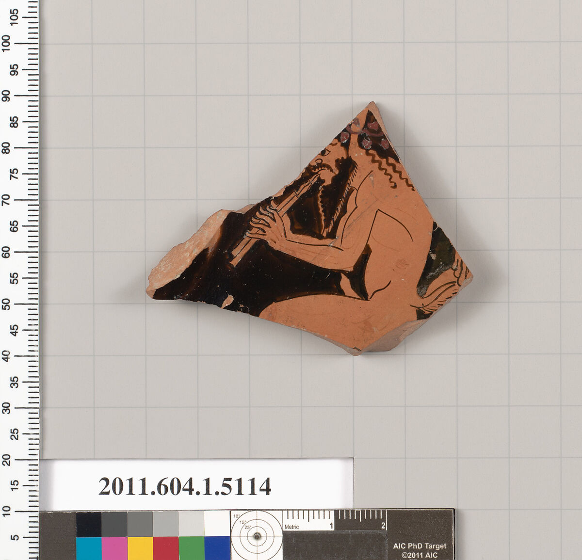 Terracotta fragment of a kylix (drinking cup), Terracotta, Greek, Attic