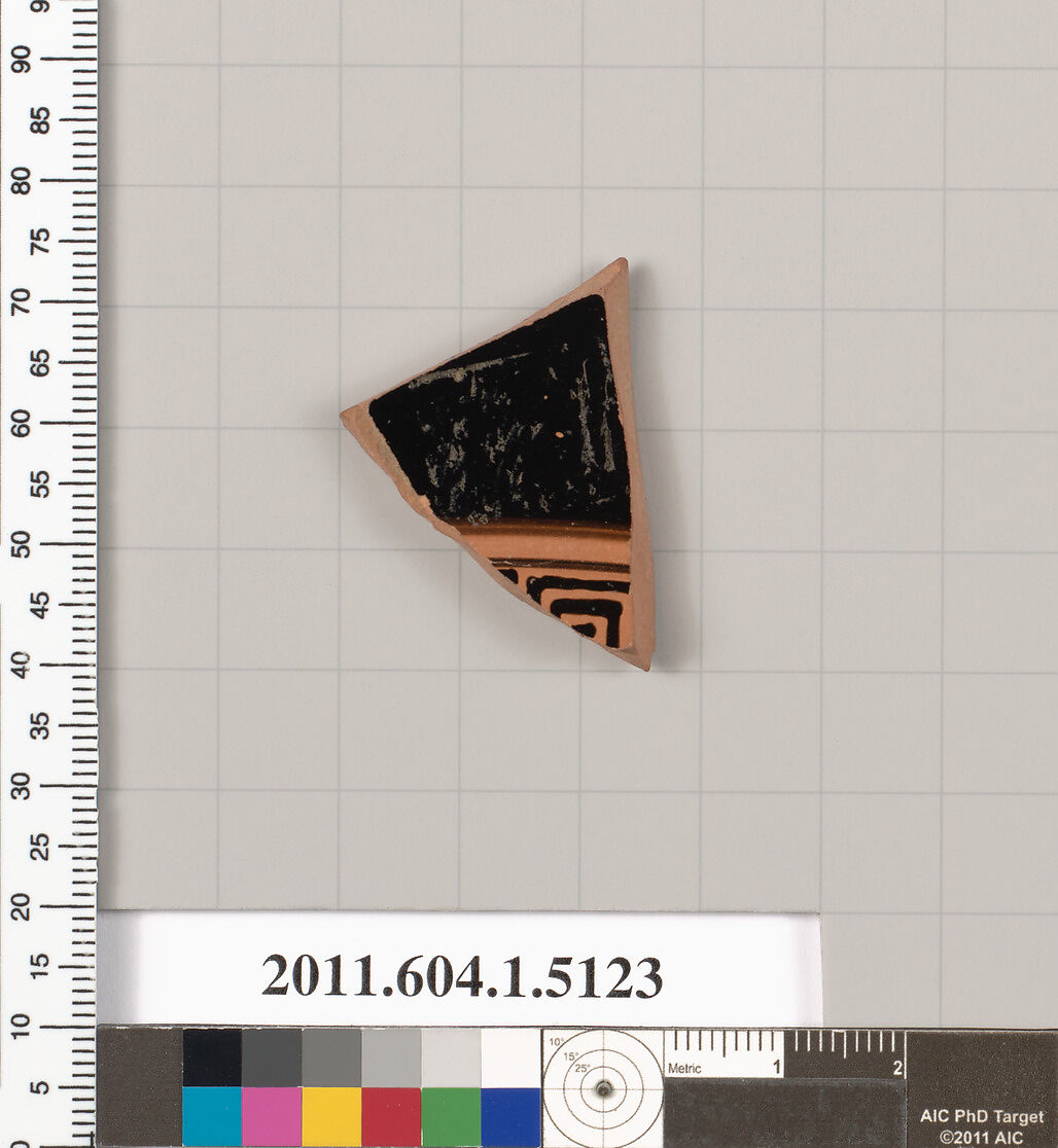 Terracotta fragment of a kylix (drinking cup), Terracotta, Greek, Attic
