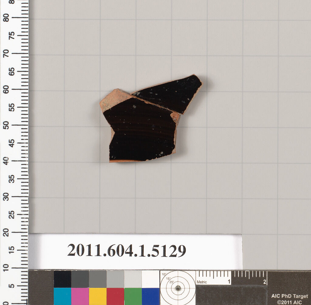 Terracotta fragment of a kylix (drinking cup), Terracotta, Greek, Attic