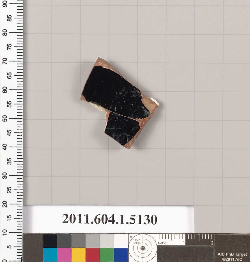 Terracotta fragment of a kylix (drinking cup), Terracotta, Greek, Attic